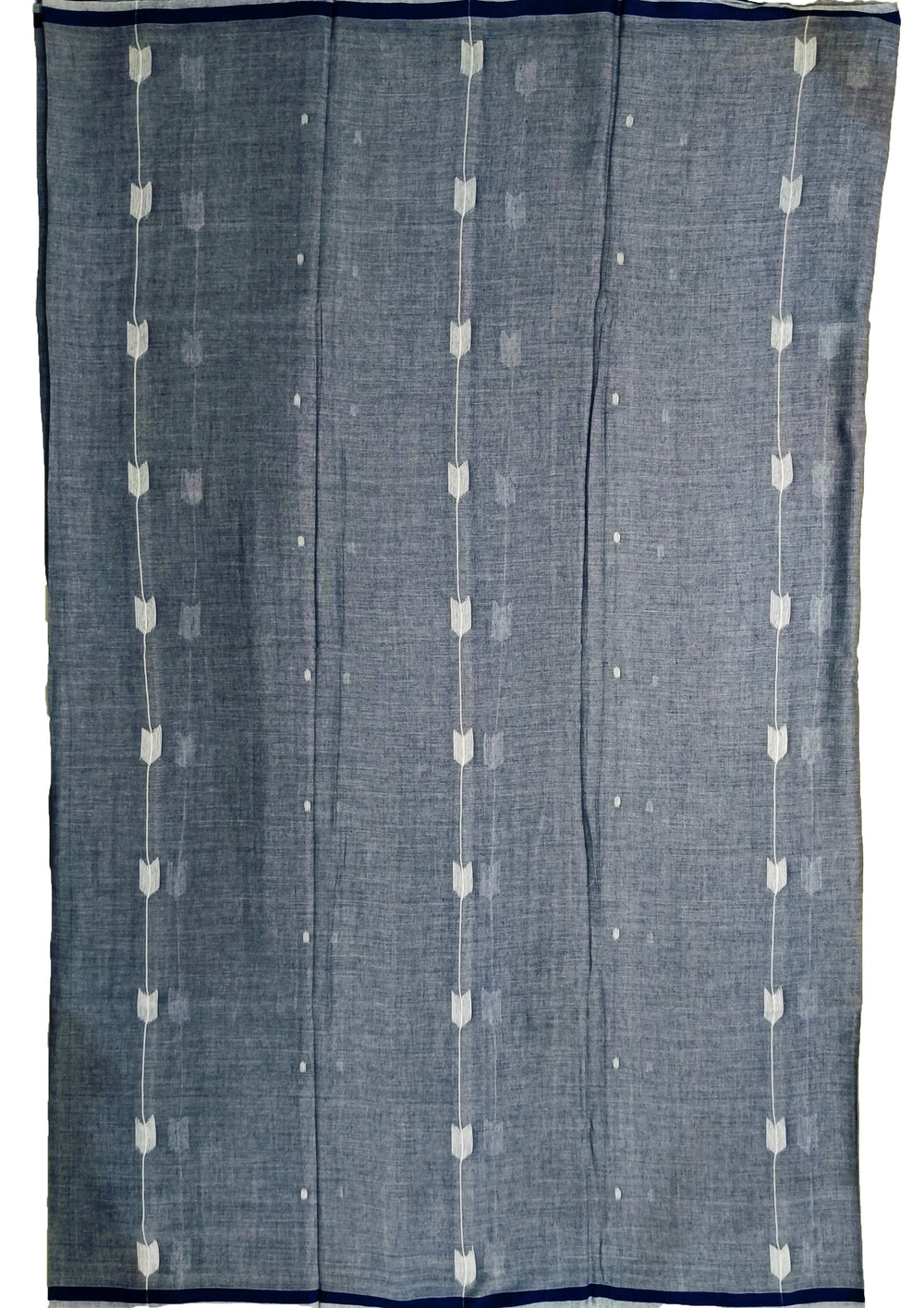 Cotton Jamdani Arrow Buti Saree - Denim blue - Wefta