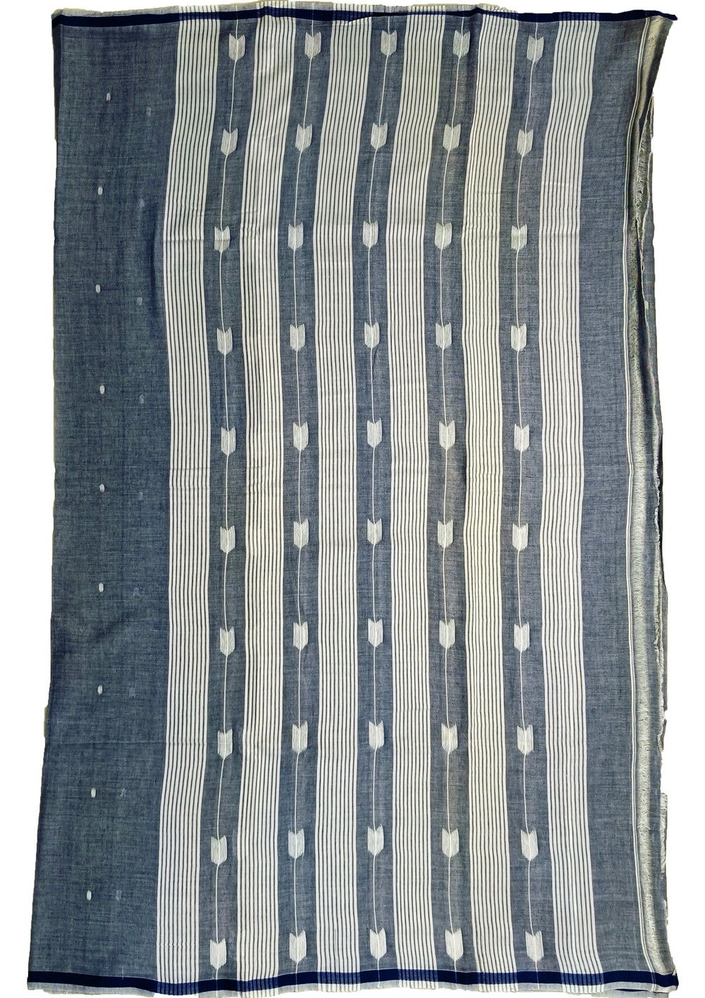 Cotton Jamdani Arrow Buti Saree - Denim blue - Wefta
