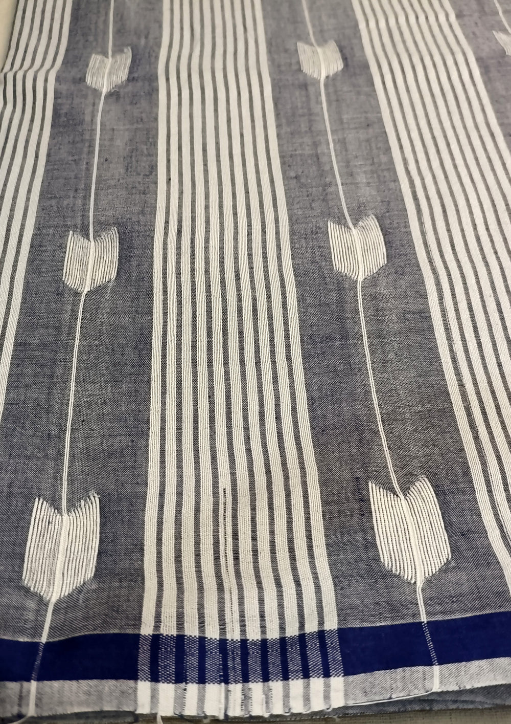 Cotton Jamdani Arrow Buti Saree - Denim blue - Wefta