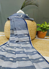 Cotton Jamdani Arrow Buti Saree - Denim blue - Wefta