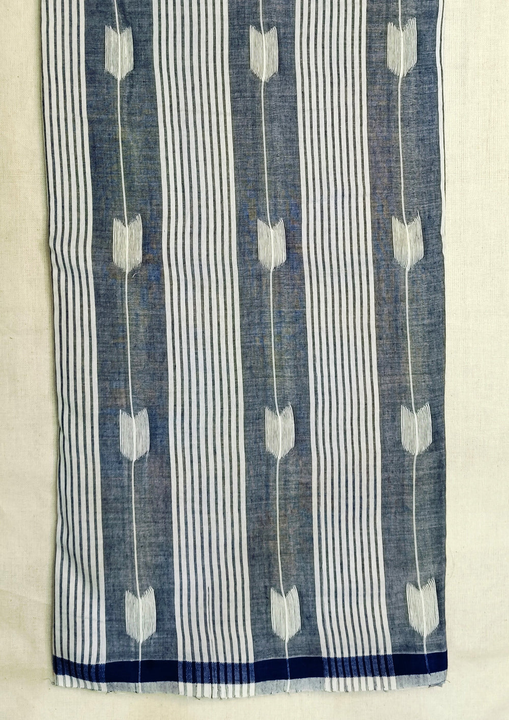 Cotton Jamdani Arrow Buti Saree - Denim blue - Wefta