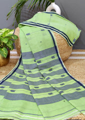 Cotton Jamdani Arrow Buti Saree- Light Green - Wefta
