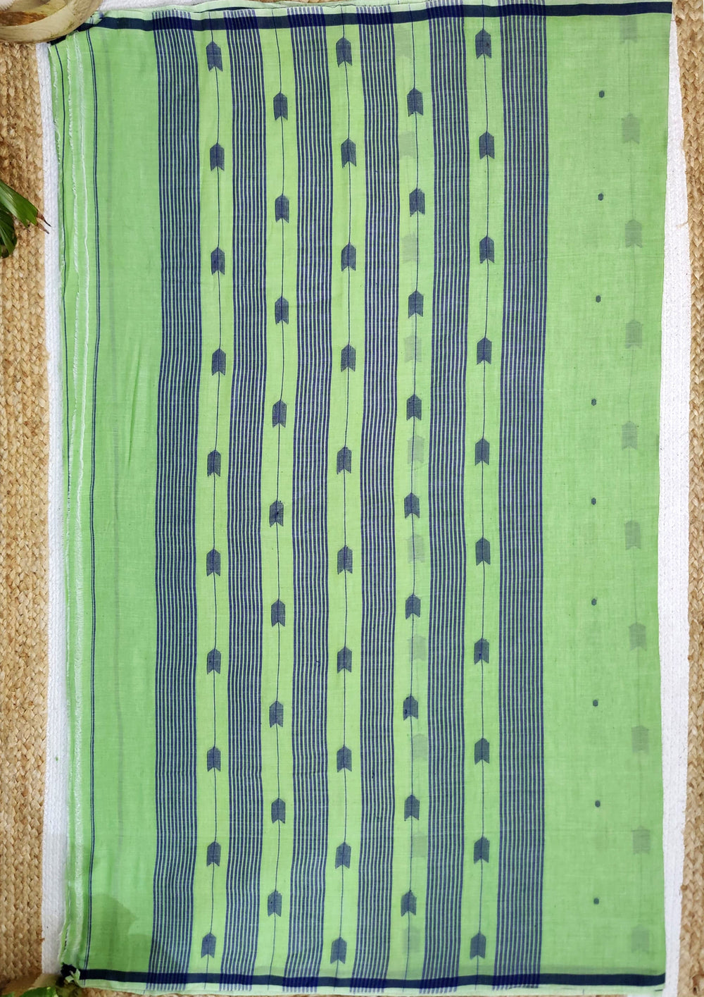 Cotton Jamdani Arrow Buti Saree- Light Green - Wefta