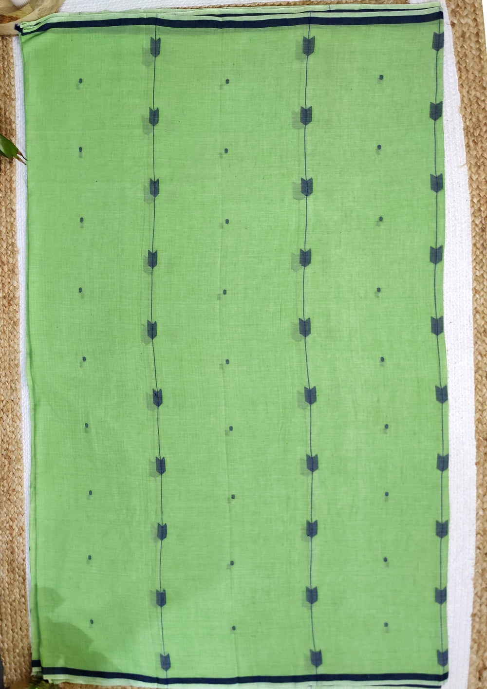 Cotton Jamdani Arrow Buti Saree- Light Green - Wefta