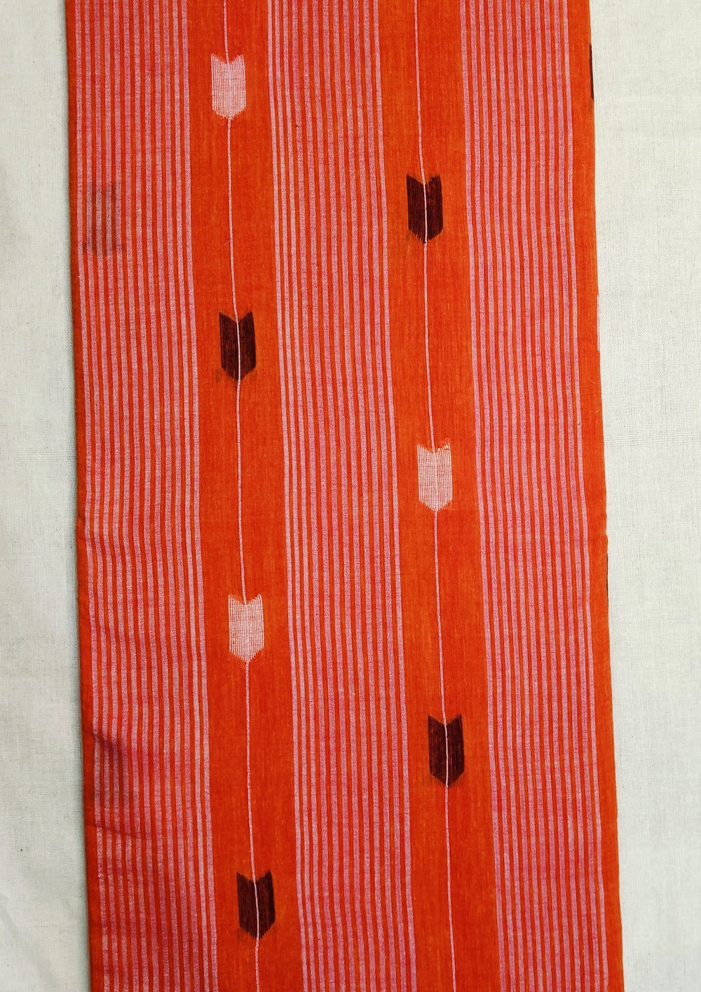 Cotton Jamdani Arrow Buti Saree- Orange - Wefta