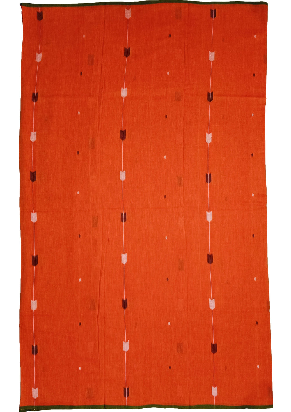 Cotton Jamdani Arrow Buti Saree- Orange - Wefta