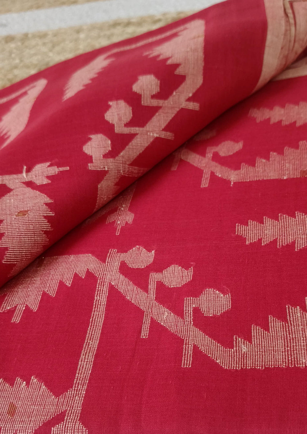 Cotton Jamdani Buti J23 - Red - Wefta