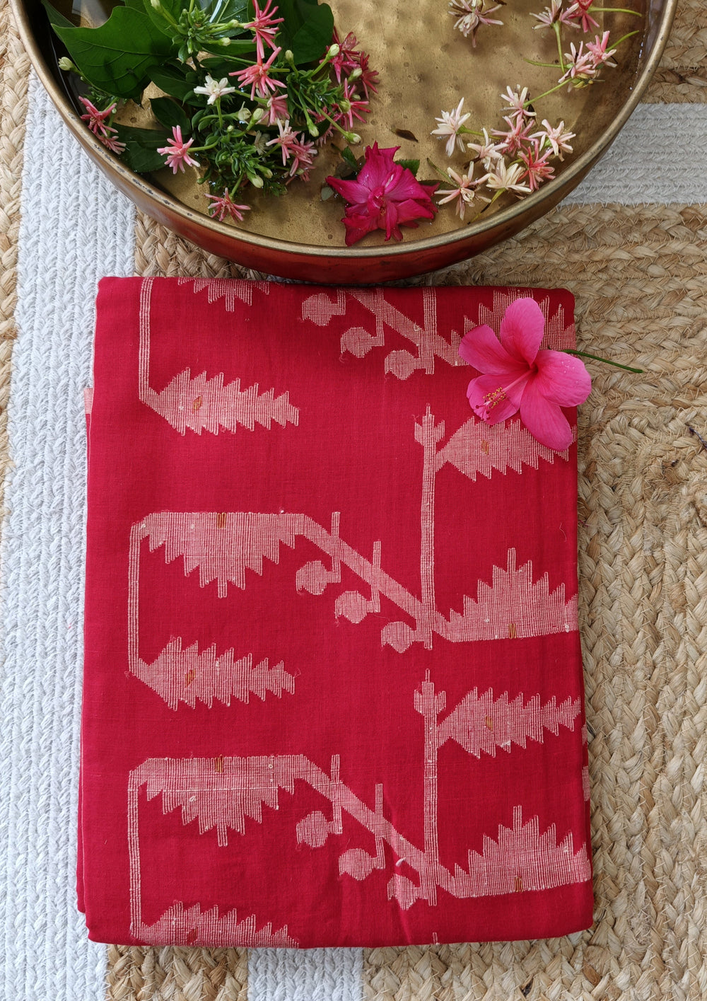 Cotton Jamdani Buti J23 - Red - Wefta