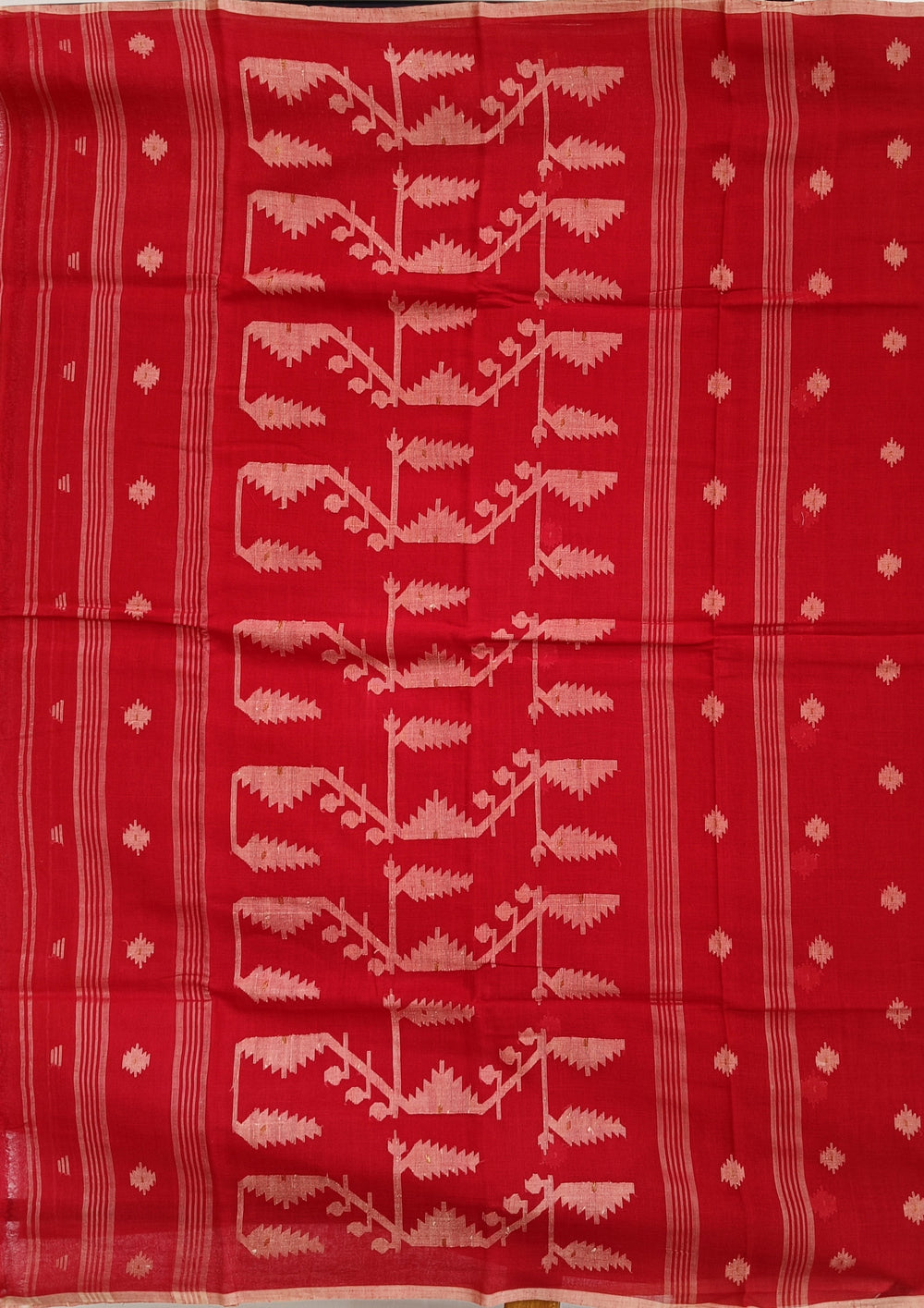 Cotton Jamdani Buti J23 - Red - Wefta