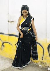 Cotton Jamdani Buti J24 - Black - Wefta