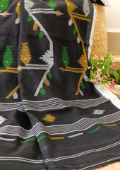 Cotton Jamdani Buti J24 - Black - Wefta