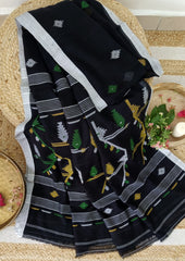 Cotton Jamdani Buti J24 - Black - Wefta
