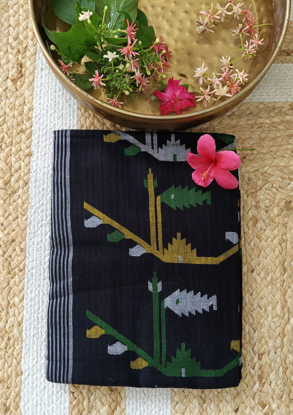 Cotton Jamdani Buti J24 - Black - Wefta