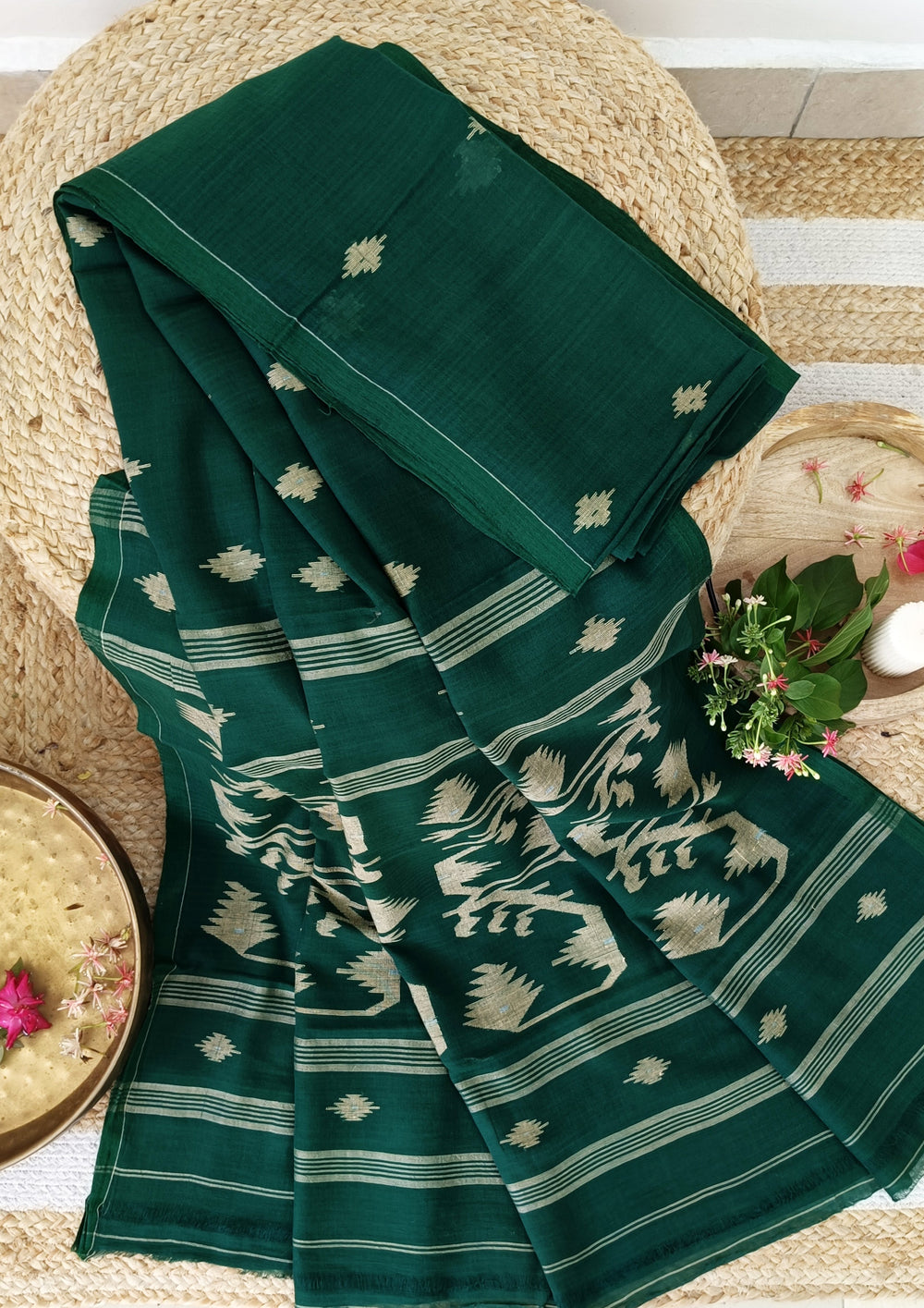 Cotton Jamdani Buti J25 - D Green - Wefta