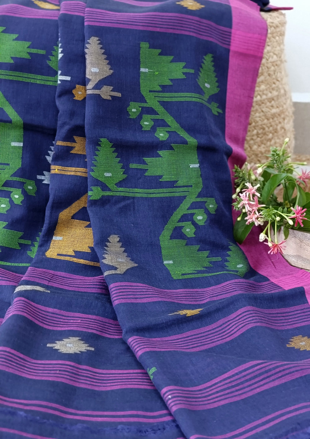 Cotton Jamdani Buti J26 - Purple - Wefta