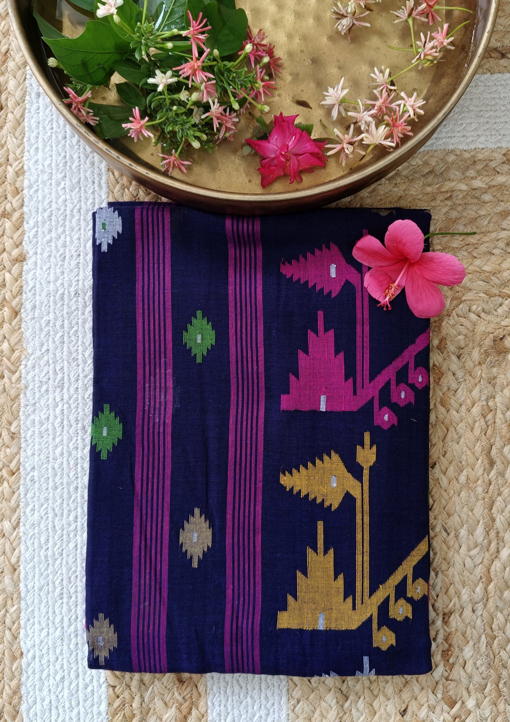 Cotton Jamdani Buti J26 - Purple - Wefta