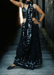Cotton Jamdani Chir Buti Saree- Black - Wefta
