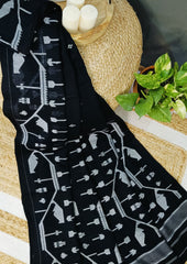 Cotton Jamdani Chir Buti Saree- Black - Wefta