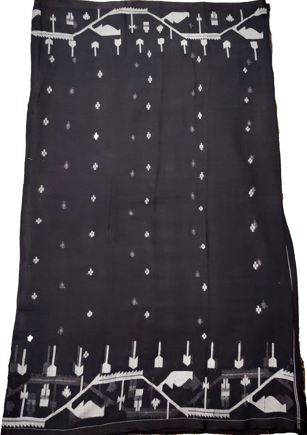 Cotton Jamdani Chir Buti Saree- Black - Wefta