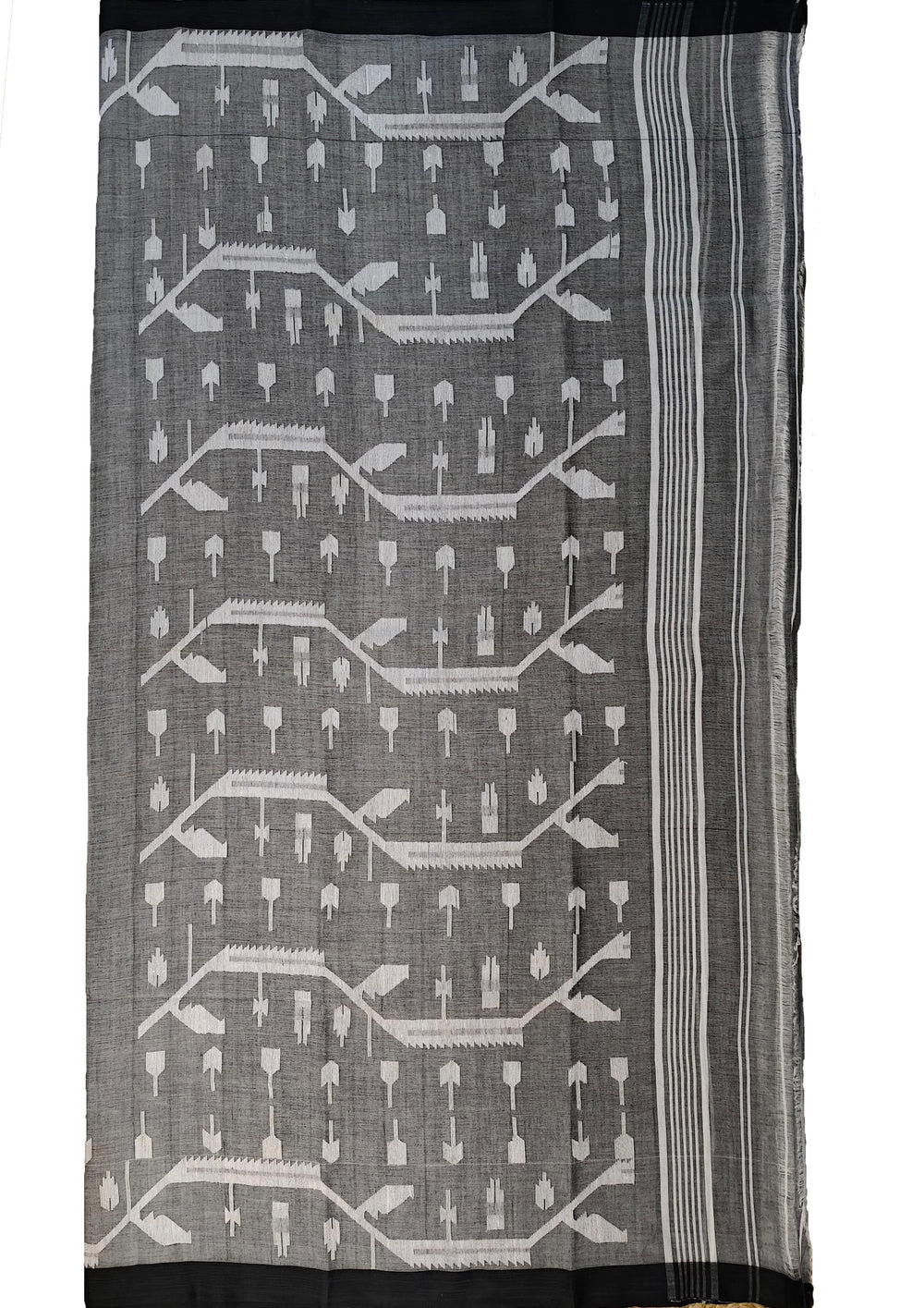 Cotton Jamdani Chir Buti Saree- Grey - Wefta