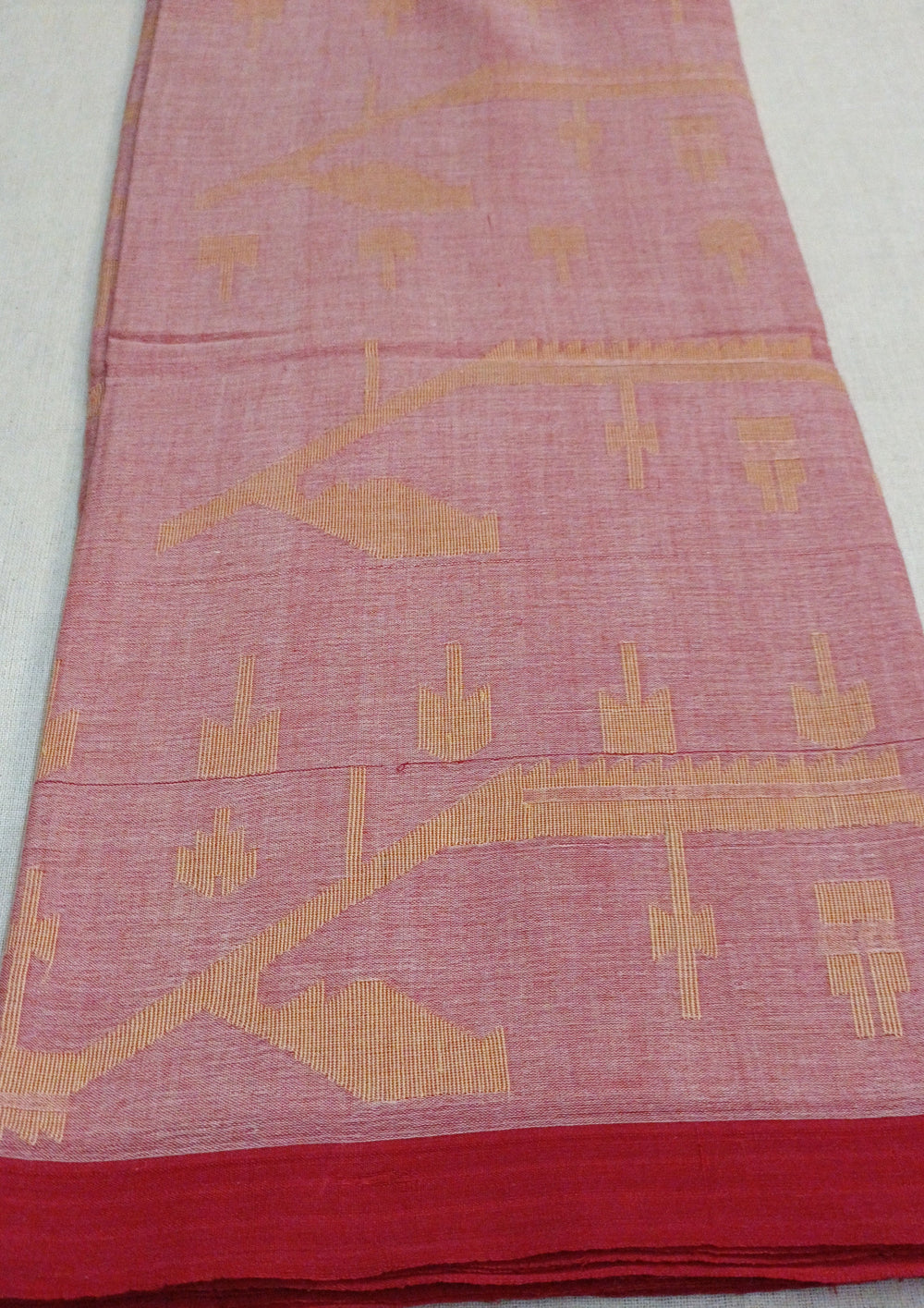 Cotton Jamdani Chir buti Saree- Red - Wefta