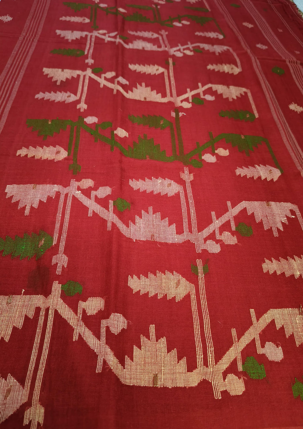 Cotton Jamdani Machi Buti- Red - Wefta
