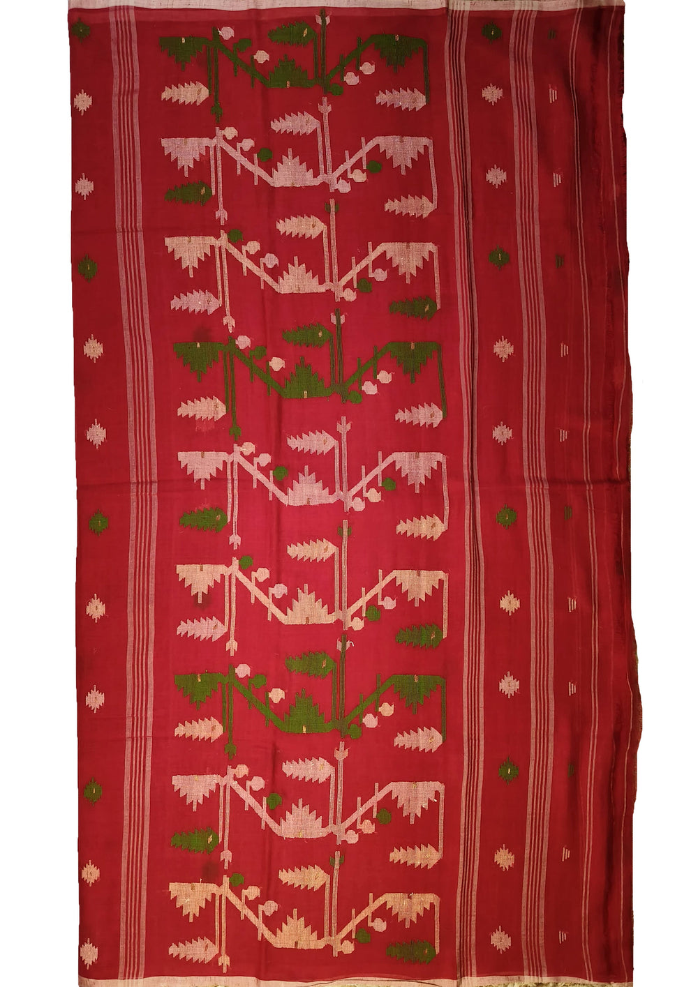 Cotton Jamdani Machi Buti- Red - Wefta