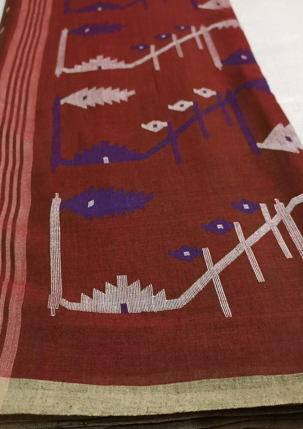 Cotton Jamdani Machi Buti Saree- Brown - Wefta
