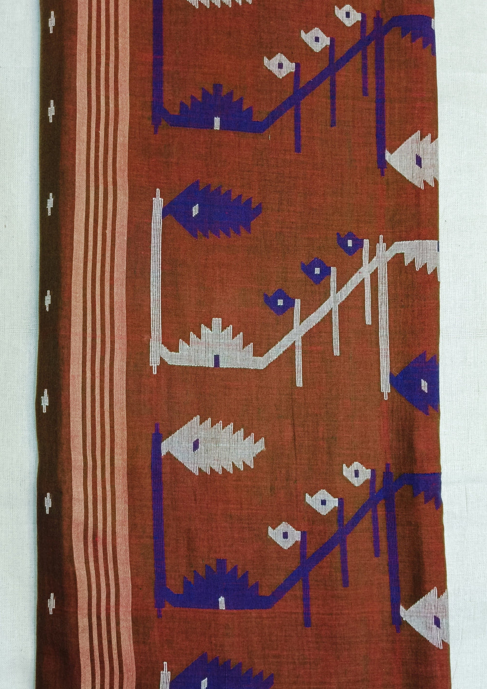 Cotton Jamdani Machi Buti Saree- Brown - Wefta
