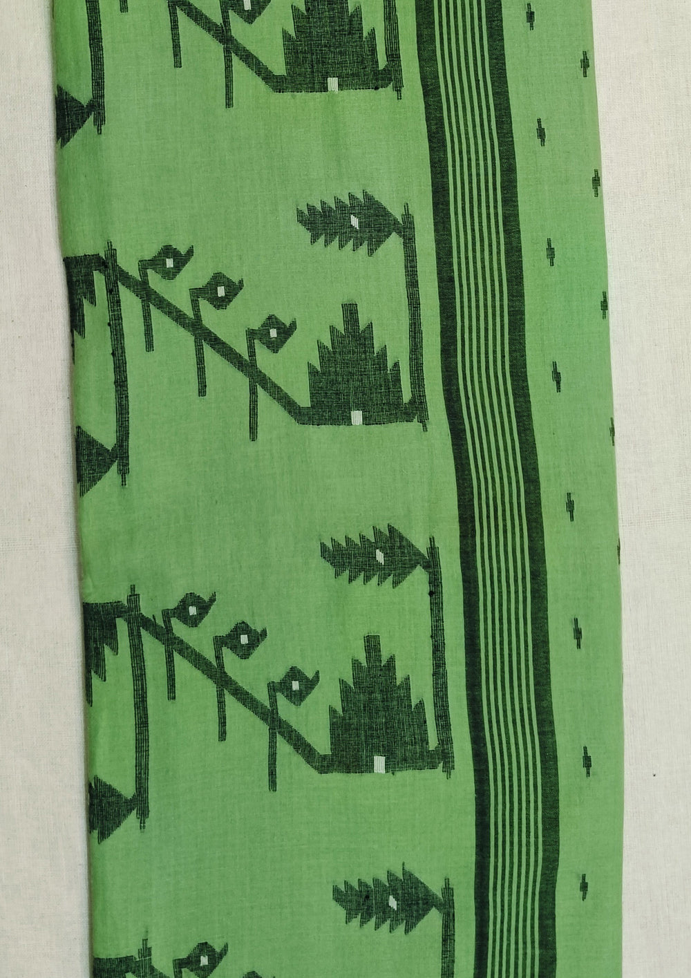Cotton Jamdani Machi Buti Saree- Green - Wefta