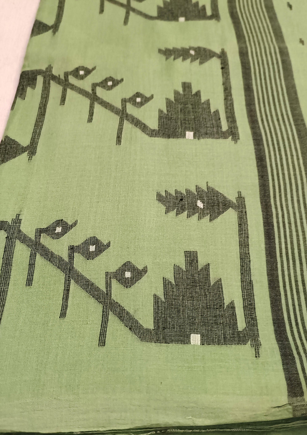 Cotton Jamdani Machi Buti Saree- Green - Wefta