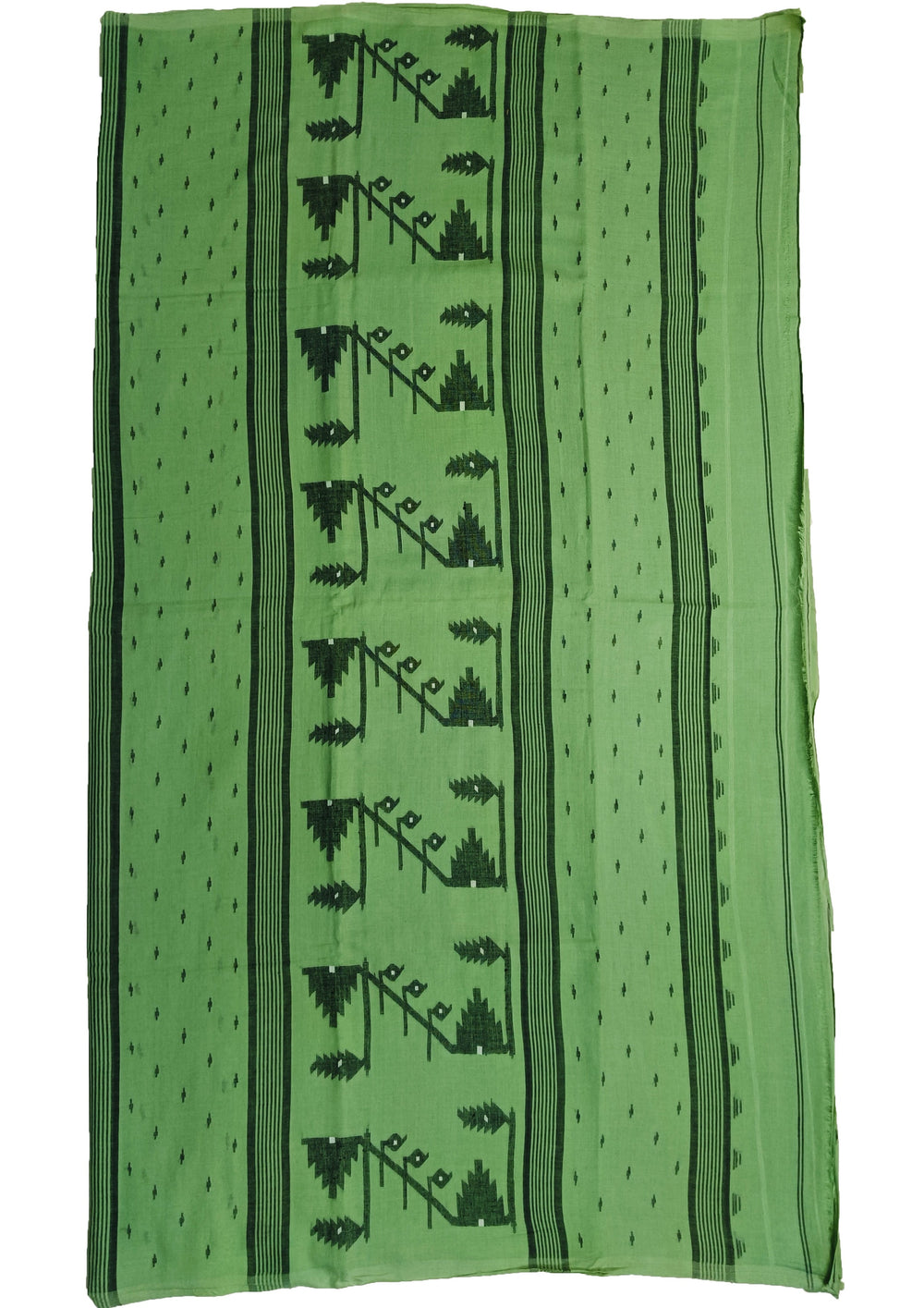Cotton Jamdani Machi Buti Saree- Green - Wefta
