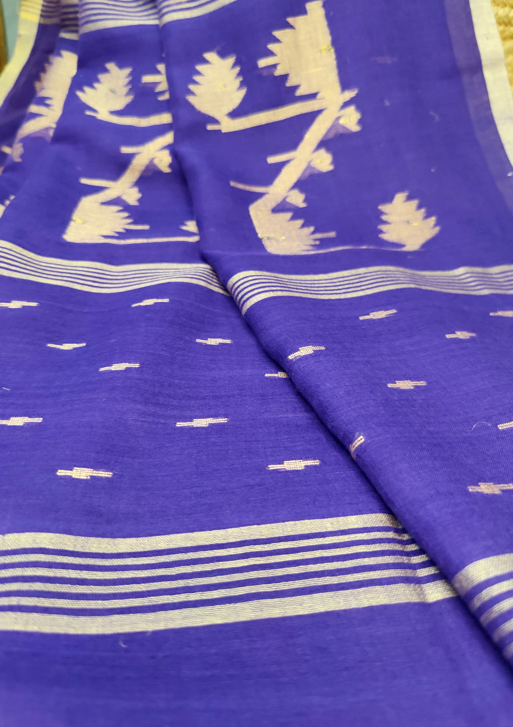 Cotton Jamdani Machi buti Saree- Purple - Wefta
