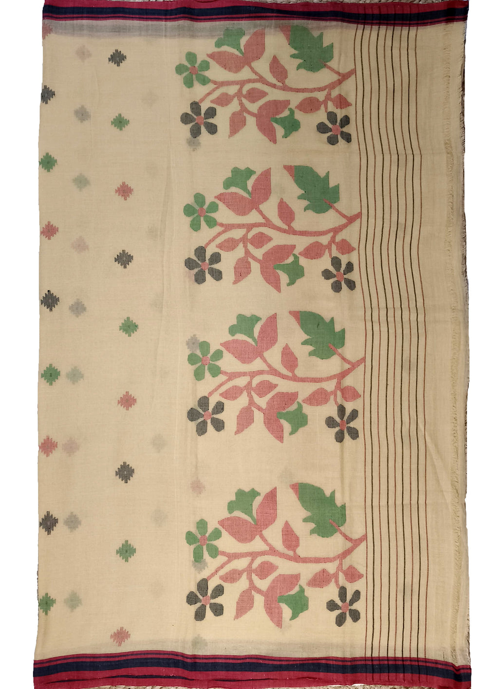 Cotton Jamdani Phool Buti- Cream - Wefta