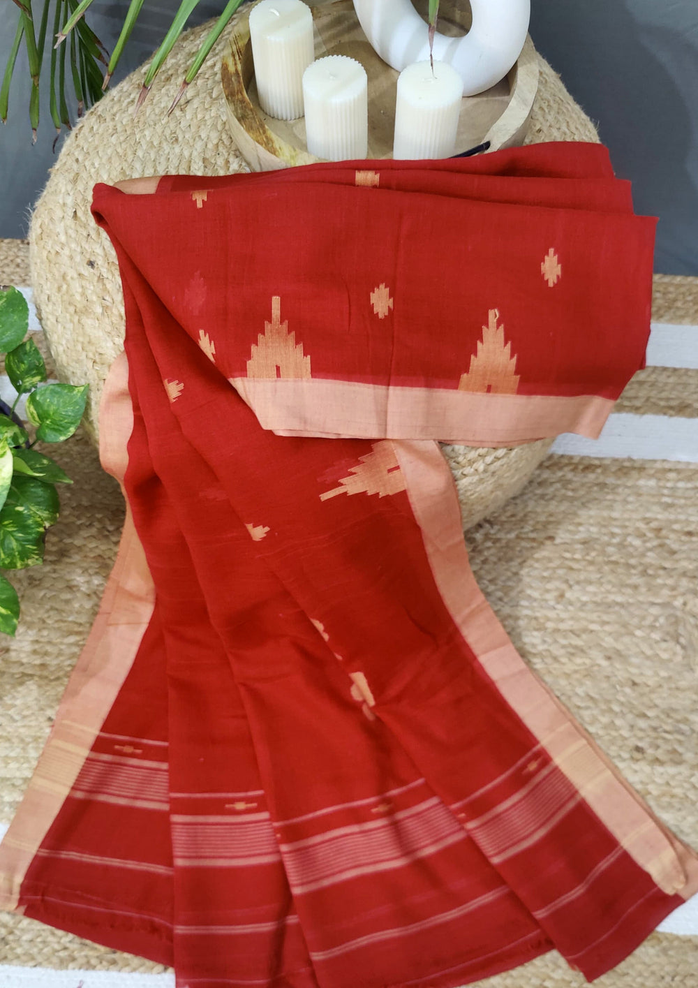 Cotton Jamdani Phool Buti - Orange - Wefta