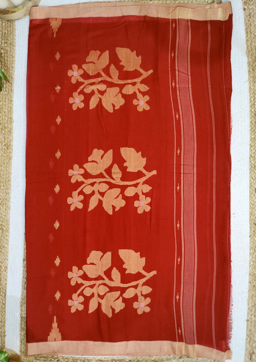 Cotton Jamdani Phool Buti - Orange - Wefta