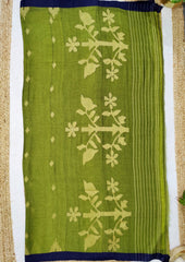 Cotton Jamdani Phool Buti Saree- Green - Wefta