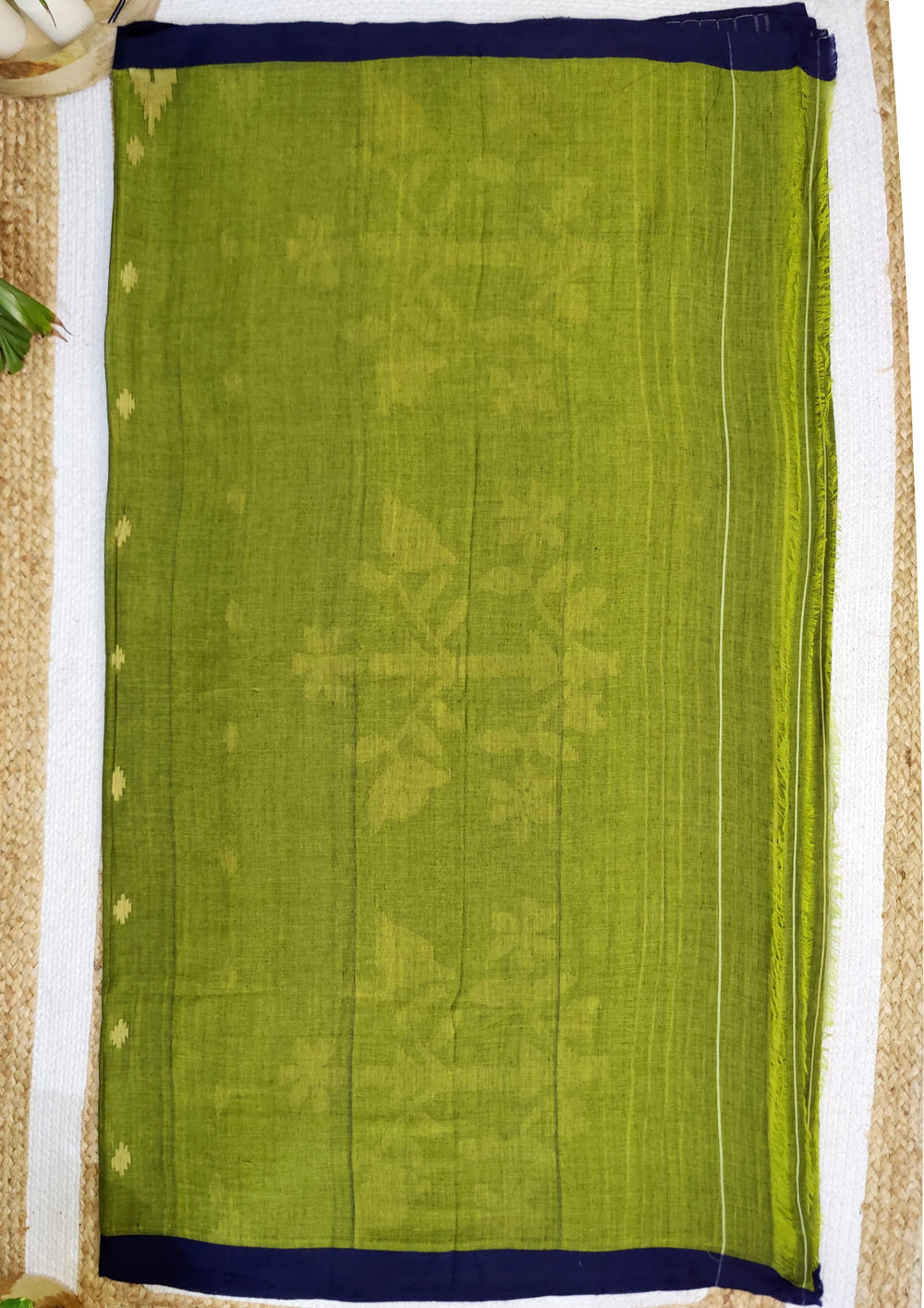 Cotton Jamdani Phool Buti Saree- Green - Wefta