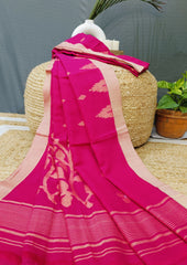 Cotton Jamdani Phool Buti Saree - Pink - Wefta