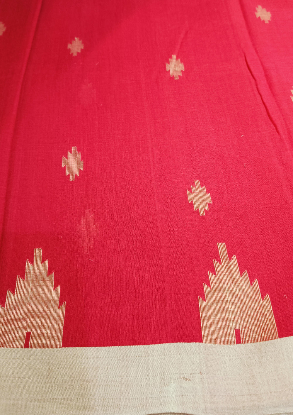 Cotton Jamdani Phool Buti Saree- Red - Wefta