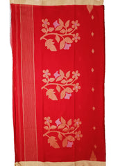 Cotton Jamdani Phool Buti Saree- Red - Wefta