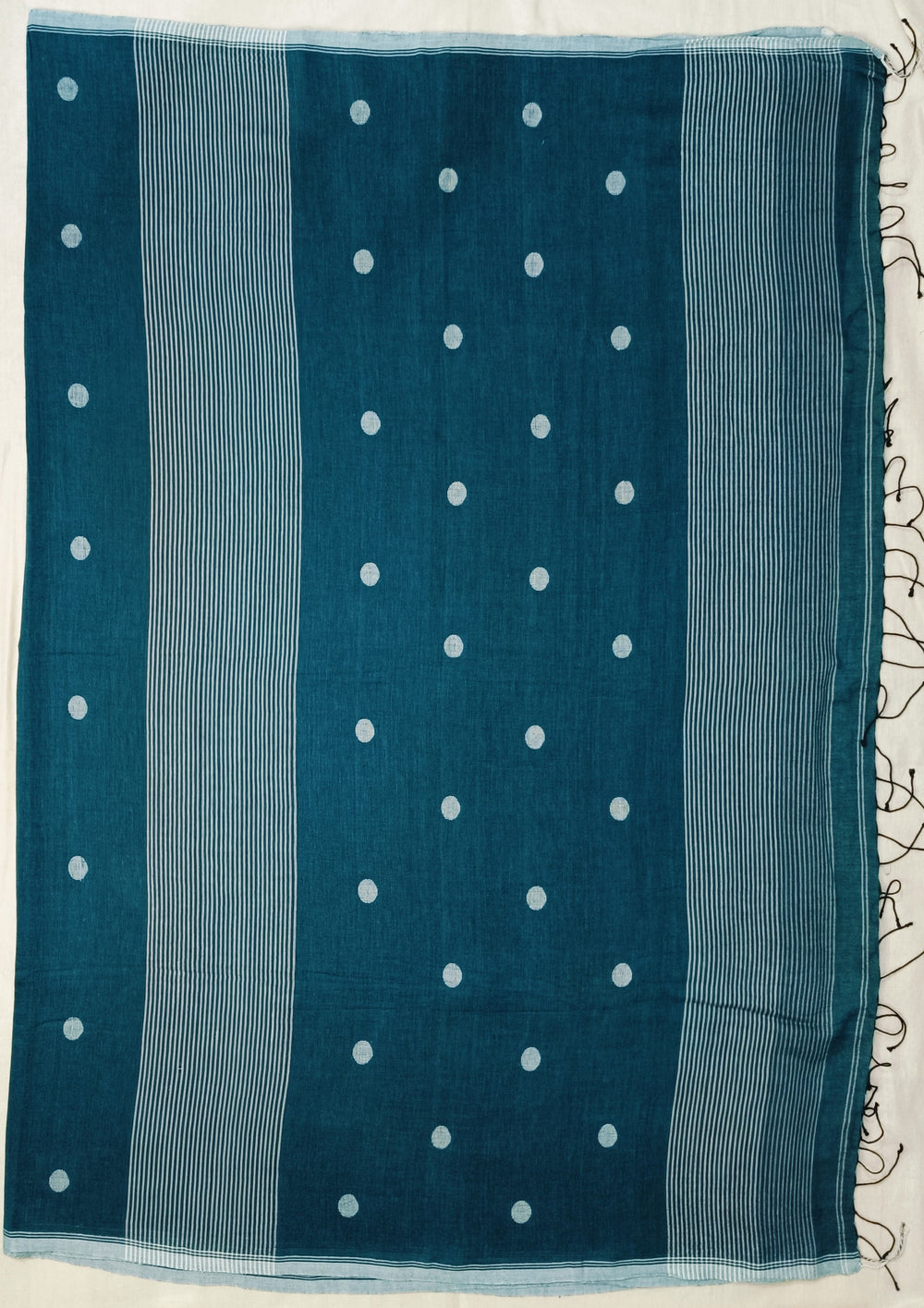 Cotton Jamdani Polka Buti Saree- Teal - Wefta