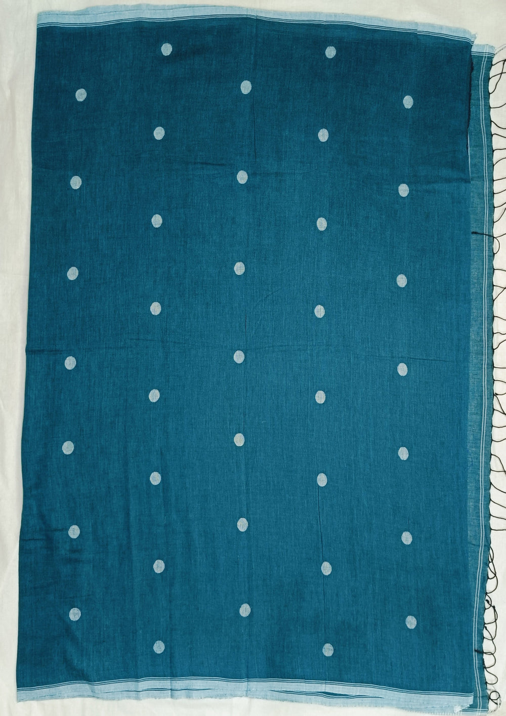 Cotton Jamdani Polka Buti Saree- Teal - Wefta