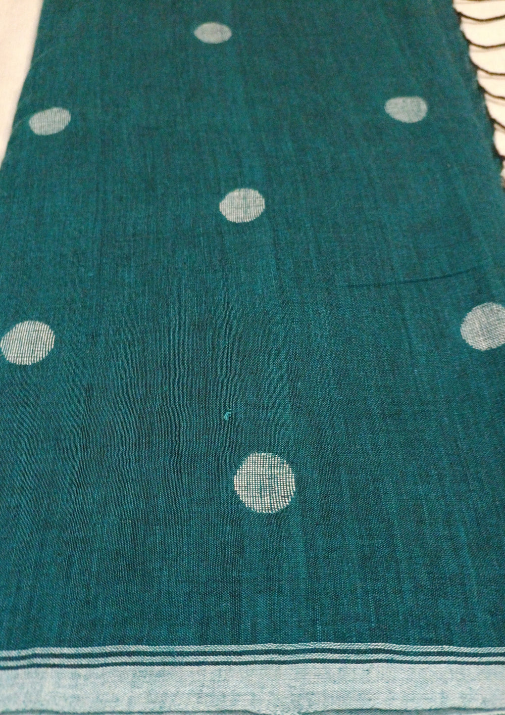Cotton Jamdani Polka Buti Saree- Teal - Wefta
