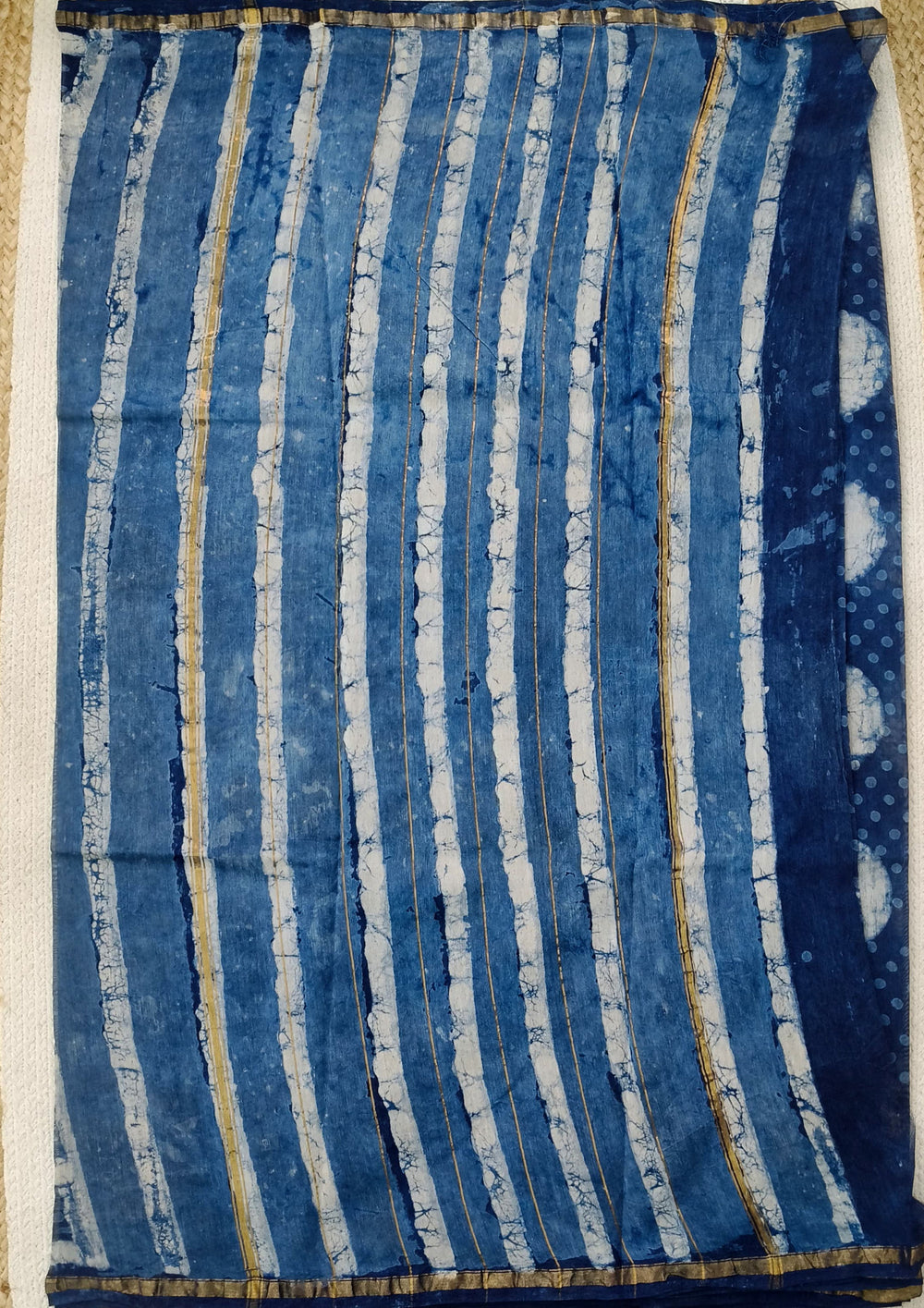 Dabu - Handblock print Chanderi Saree - 25 Indigo - Wefta