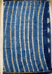 Dabu - Handblock print Chanderi Saree - 25 Indigo - Wefta