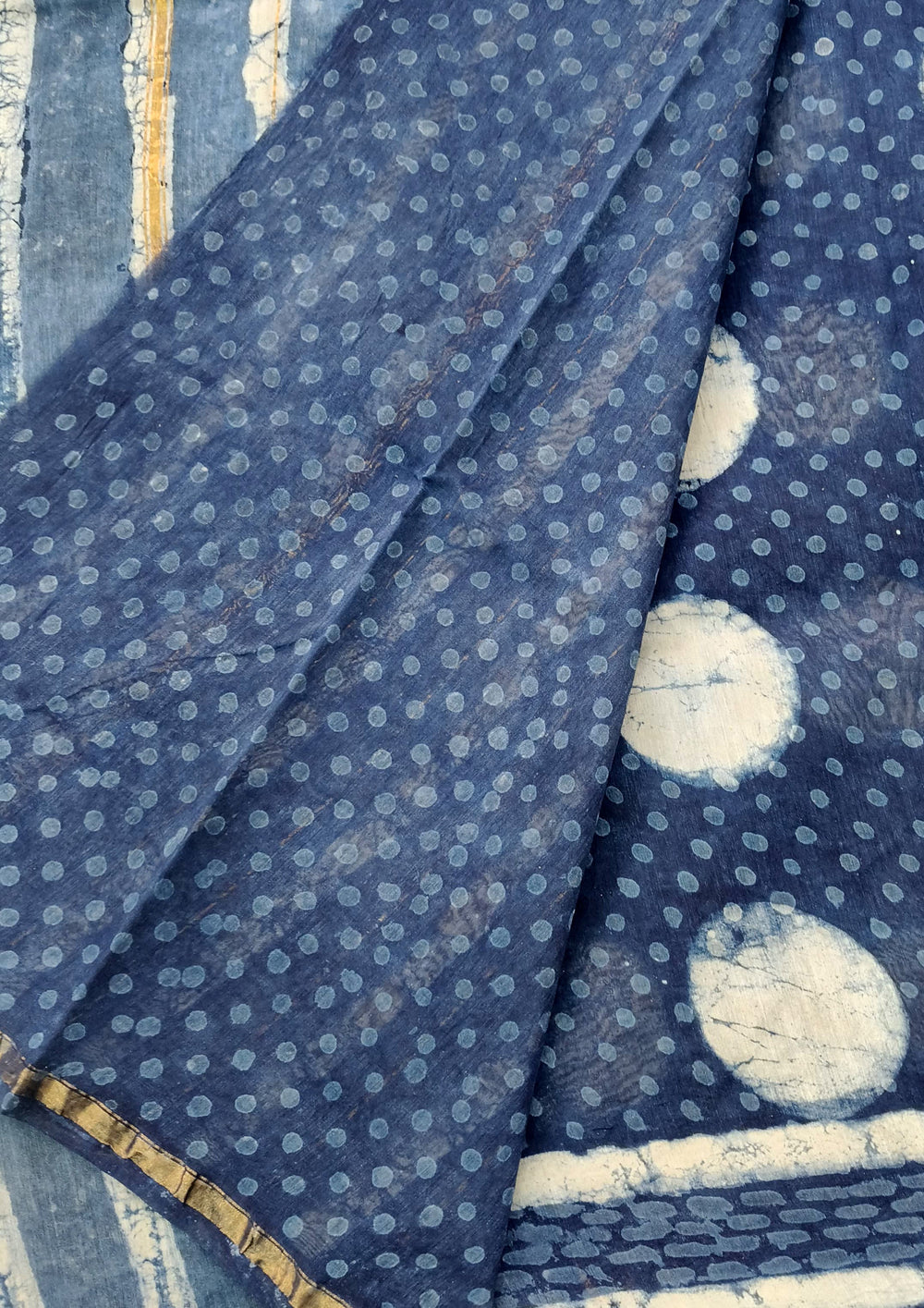 Dabu - Handblock print Chanderi Saree - 25 Indigo - Wefta