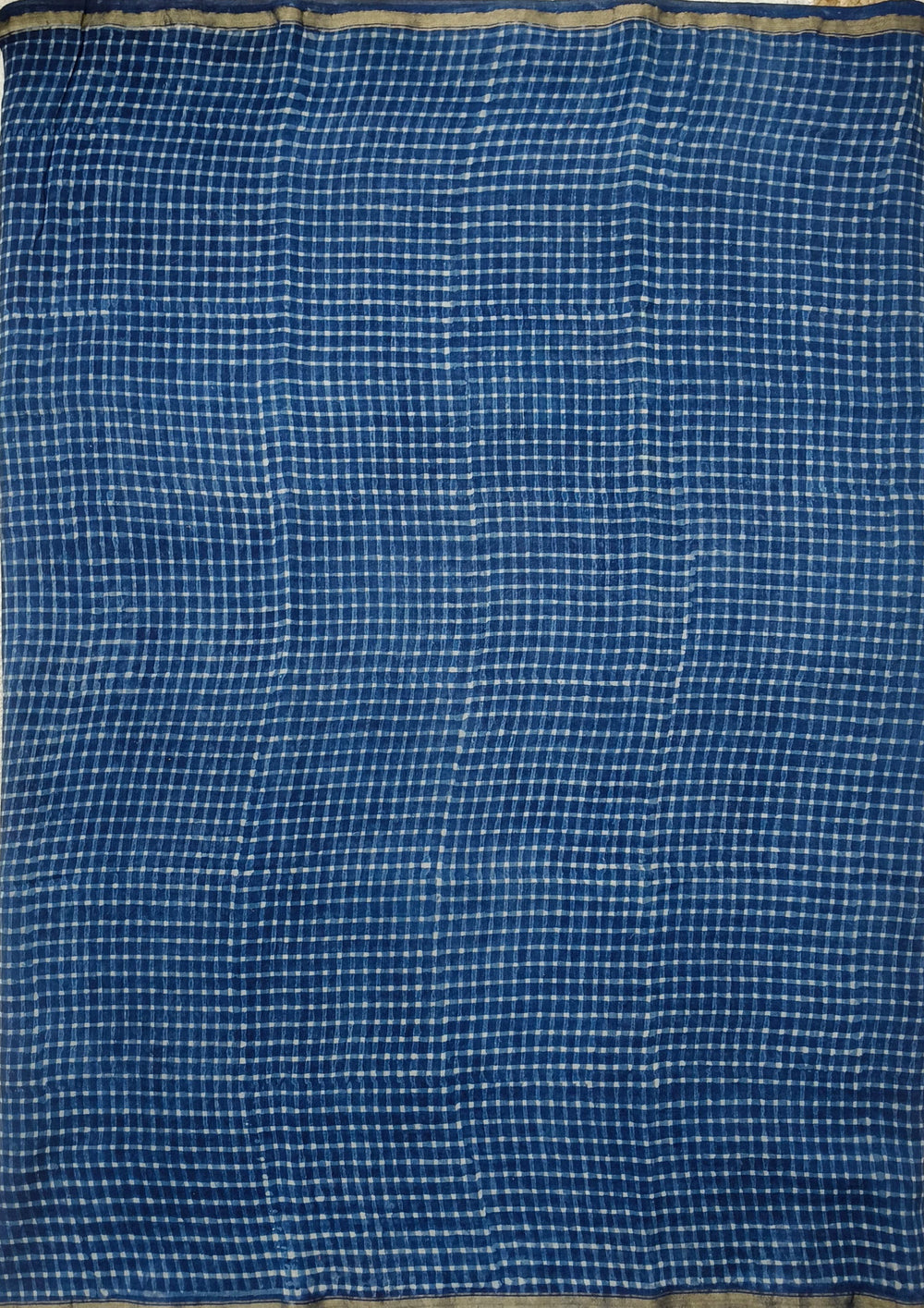 Dabu - Handblock print Chanderi Saree - 27 Indigo - Wefta