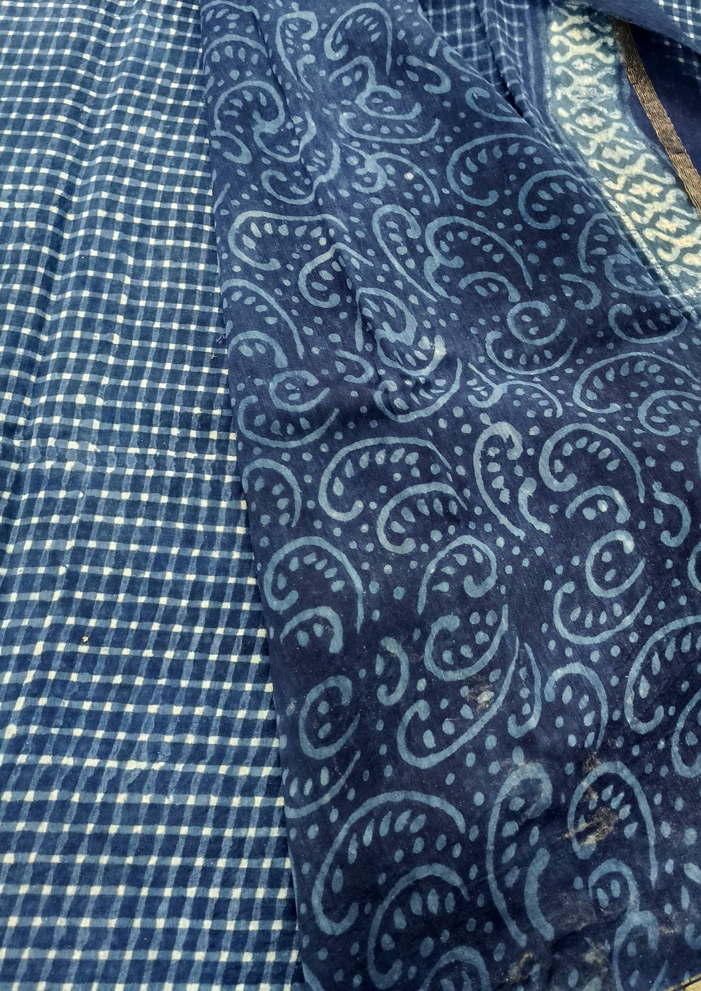 Dabu - Handblock print Chanderi Saree - 27 Indigo - Wefta