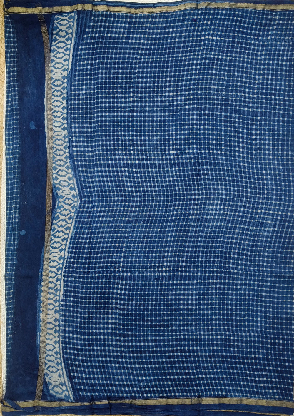 Dabu - Handblock print Chanderi Saree - 27 Indigo - Wefta